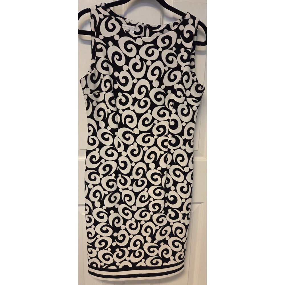 London Times Women's Dress 10 Black‎ White Sleeveless Cocktail Abstract Classy
